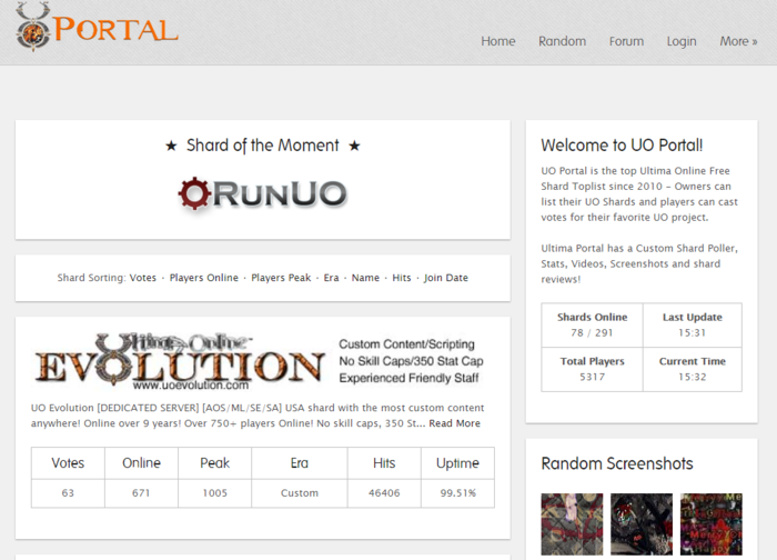 RunUO Top Shard List